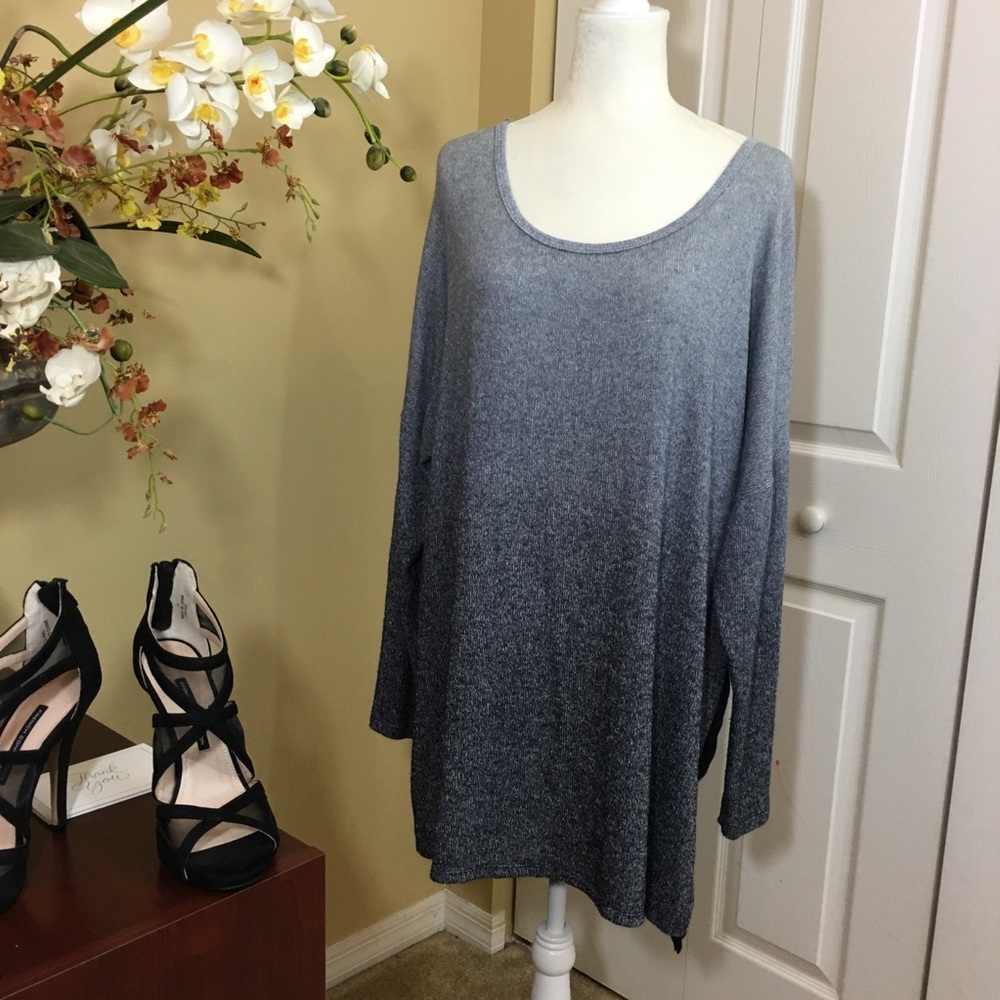 PERCH by‎ BLU PEPPER LONG SLEEVE TOP WITH BACK PLAID PRINT, GRAY, SIZE 3X (NWT)